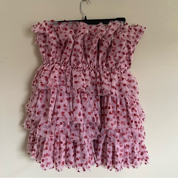Mable Heartbreaker Strapless Pink Glitter Heart Ruffle Tulle Dress Medium - Picture 6 of 16